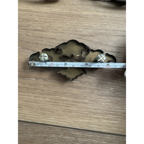 Vintage Brass Drawer Pulls Victorian Gold Batwing Chippendale Bail Pull Set 12 - Picture 7 of 9